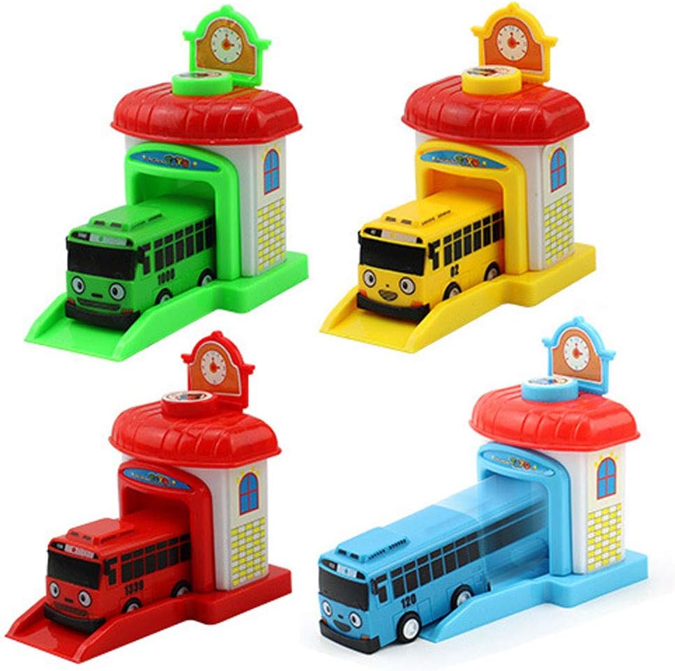 YODE 4Pcs Mini TAYO Bus Taxi Pull Back Car Truck Educational Action Figure Cartoon Model Toys