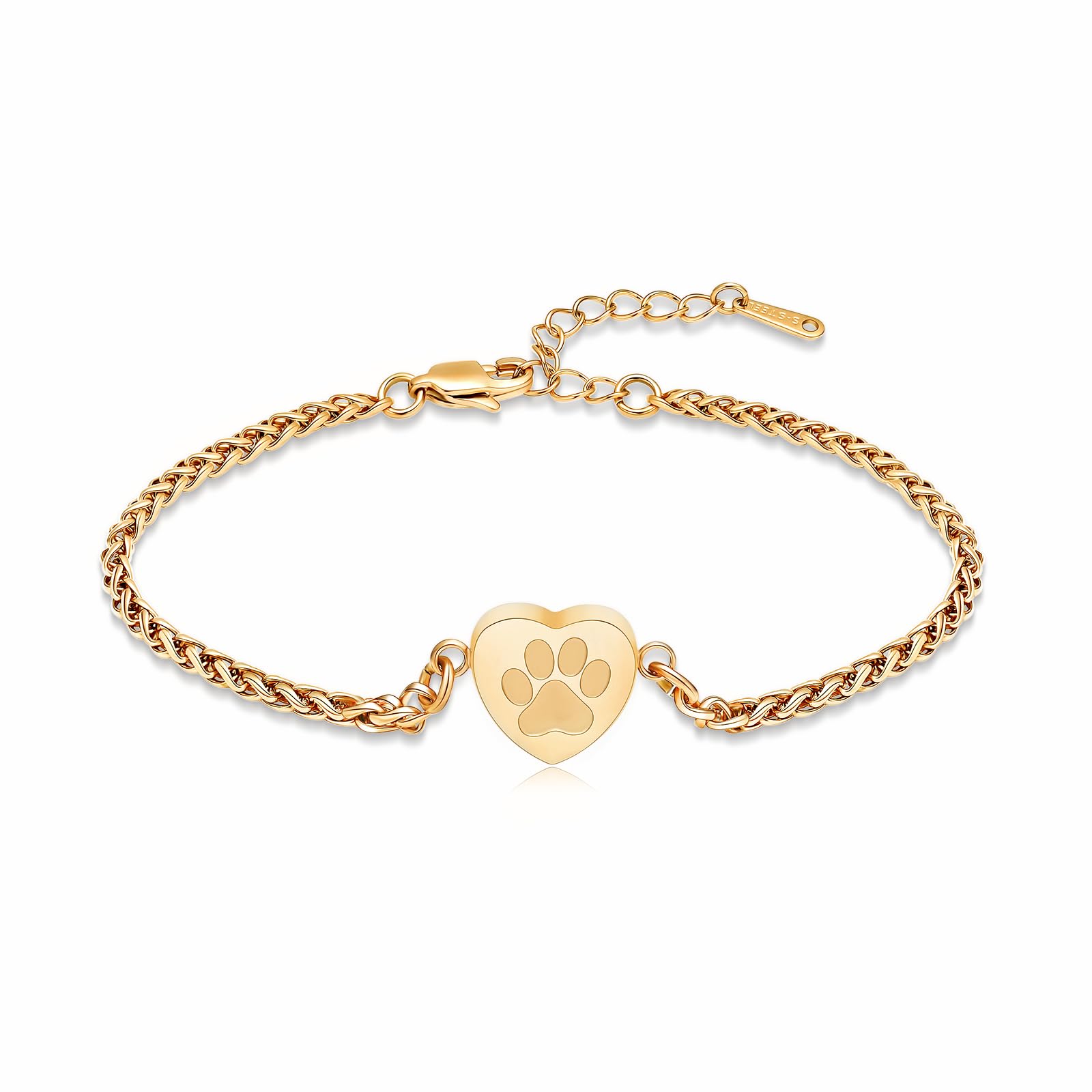 VCCWYQK Paw Print Heart Urn Bracelet for Ashes for Dog Cat Bangle Stainless Steel Memorial Keepsake Urn Jewelry for Pet Ashes