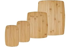 Farberware - 4-Piece Reversible Bamboo Cutting Board and Charcuterie Set, Assorted Sizes, Durable Wood Serving Boards for Che