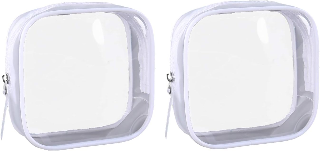 Patu Transparent Travel Toiletry Bag, Standing Waterproof Clear Pouch, Portable Shaving Washing Kits Organizer, TSA Approved Personal Care Trip Case, Pack of 2 (Size S), Crystal Back, White