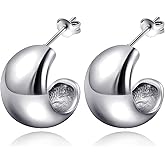 Chunky Open Hoop Earrings for Women,14K Gold Plated Tiny Hoop Earrings Statement Thick Huggie Earrings Lightweight Minimalist Stud Earrings Jewelry