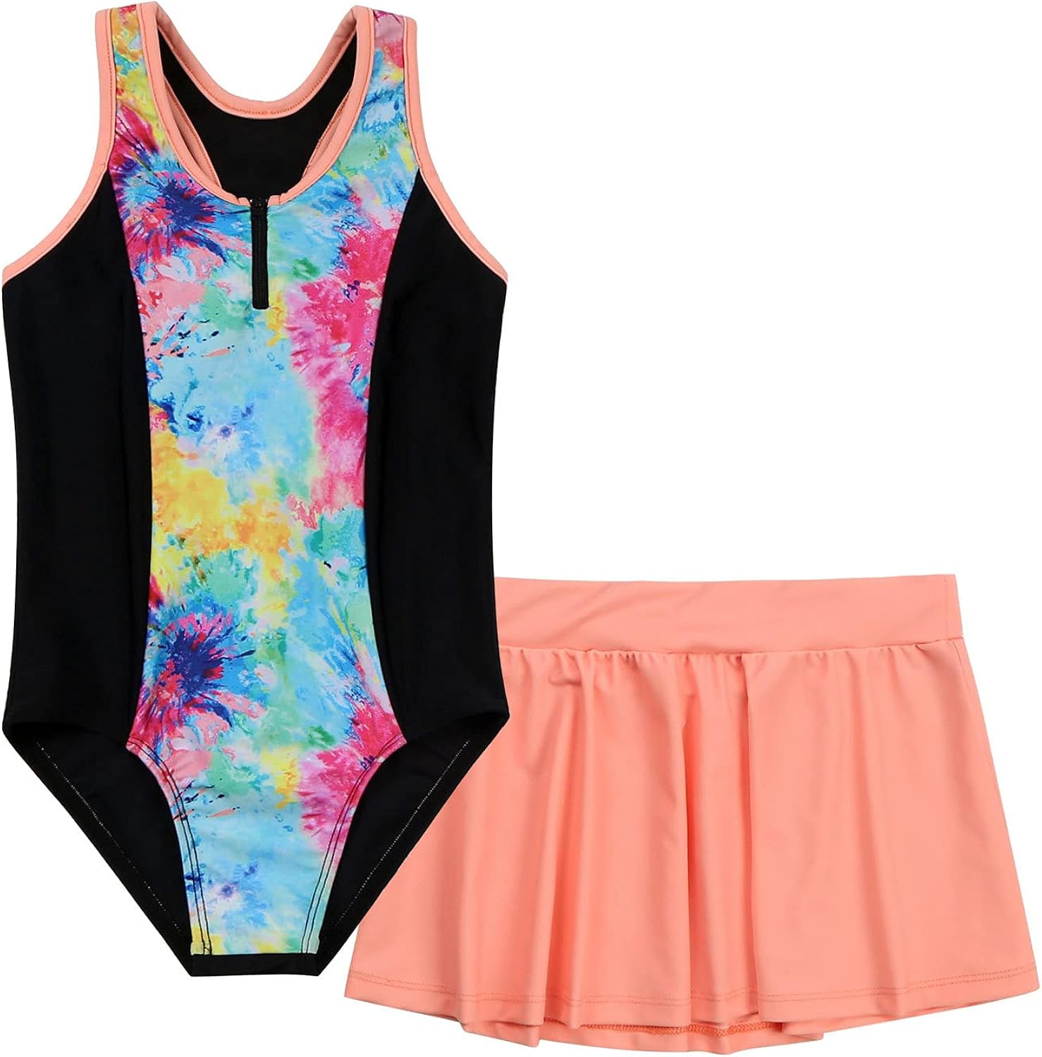 renvena Big Girls Rash Guards Outfits Tie Dye Bodysuit with Pure Color