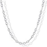 PAVOI 14K Gold Plated Curb Paperclip Box Sphere Bead Snake Herringbone and Figaro Chain Adjustable Necklace