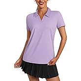 3rd hill Women's Polo Shirts Short Sleeve UPF 50+ Sun Protection V Neck Golf Tennis Collared Work Tops Dry Fit Light Purple XL