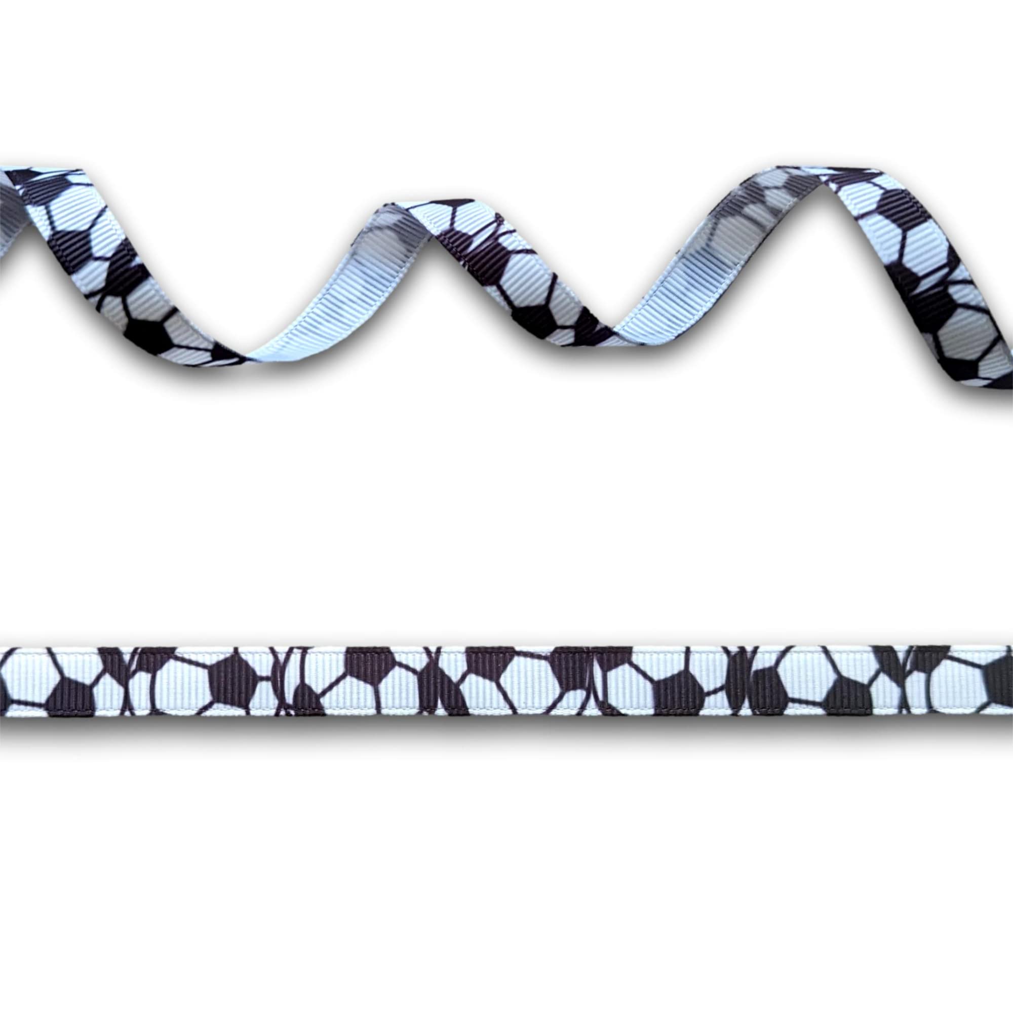 5 Yards (4.5 Metres) Black White Football Soccer Grosgrain Ribbon 9mm Wide, Ideal for Craft Projects, Scrapbooking, DIY Hair Bows, Present Wrapping etc.