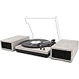 LP&No.1 Record Player with External Speakers, 3 Speed Vintage Belt-Drive Vinyl Turntable with Wireless Playback & Auto-Stop （Light Grey）