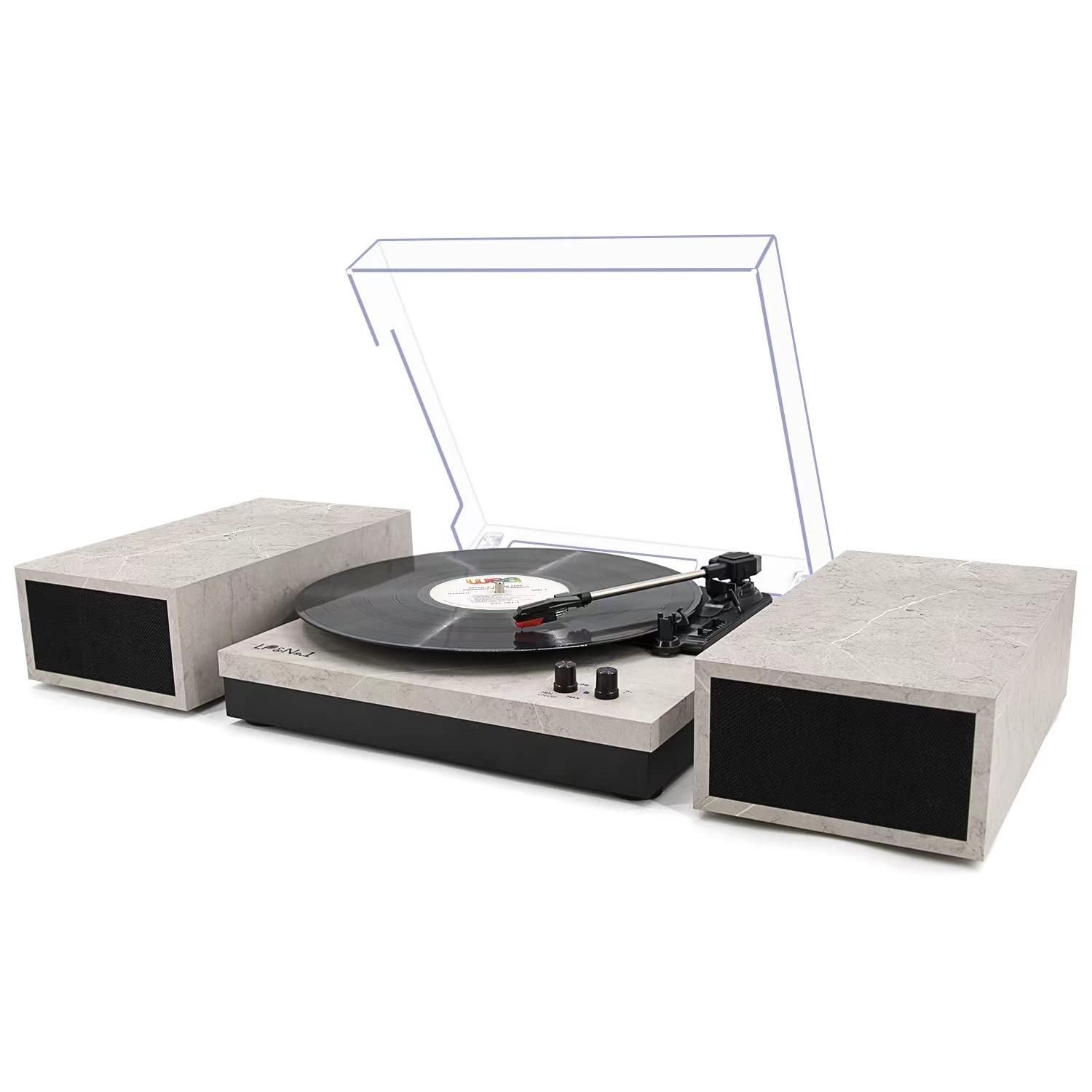 Photo 1 of LP&No.1 Record Player with External Speakers, 3 Speed Vintage Belt-Drive Vinyl Turntable with Wireless Playback & Auto-Stop ?Light Grey?
