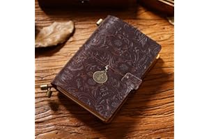 Leather Journal Notebook, Refillable Travelers Notebook, Vintage Tooled Floral Embossed Leather Cover with 3 Inserts (Blank, 
