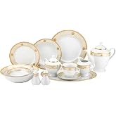 "Super White" Collection 57-Piece Porcelain Dinnerware Set GPJS186-57, Luxury Fine China Service for 8, Elegant Gift Boxed Plates Cups and Saucers, Dishwasher Safe White Tableware Set