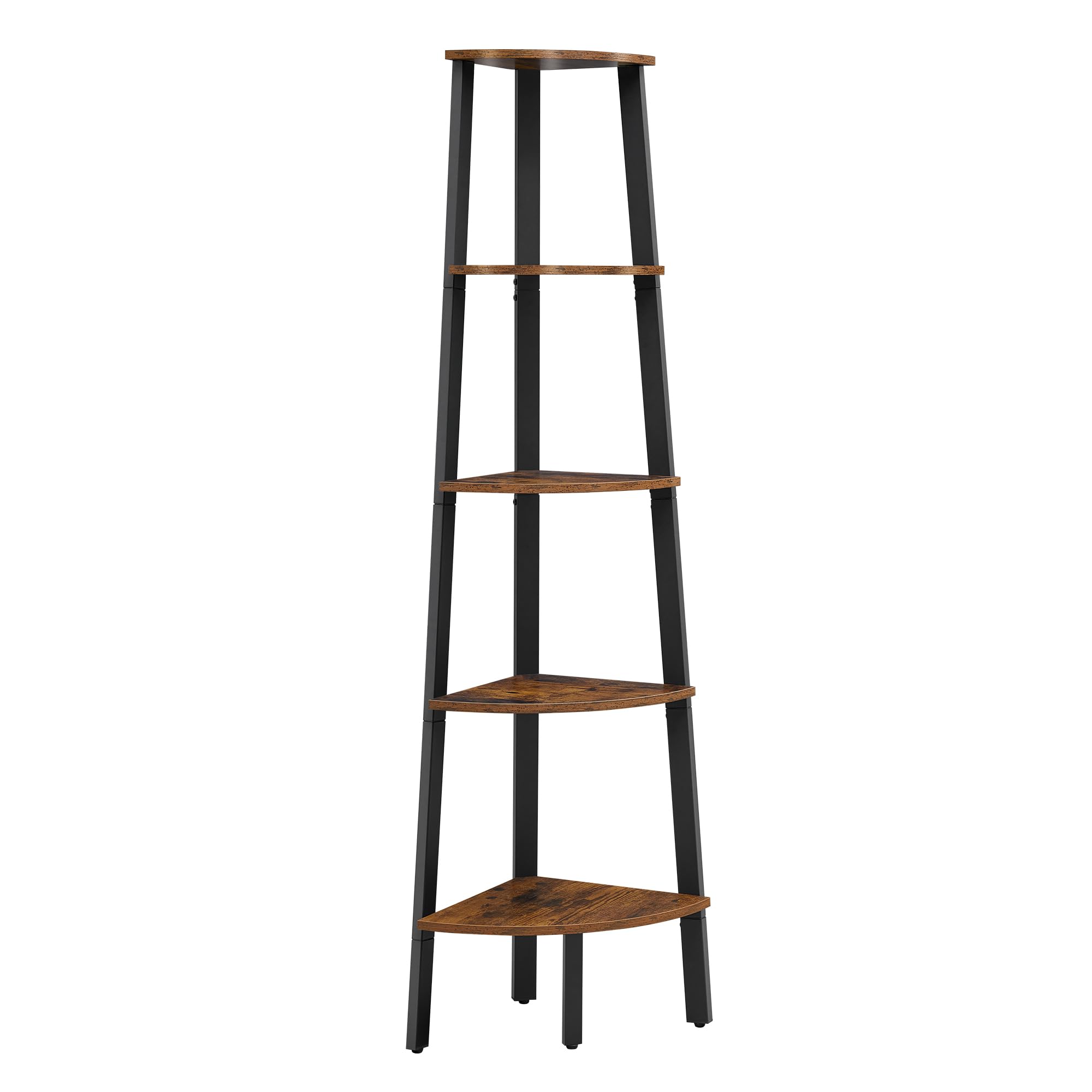 VASAGLE Corner Shelf, 5-Tier Corner Bookshelf, Storage Shelving Unit, Plant Stand for Living Room, Industrial Accent Furniture with Steel Frame, Rustic Brown and Black ULLS35X