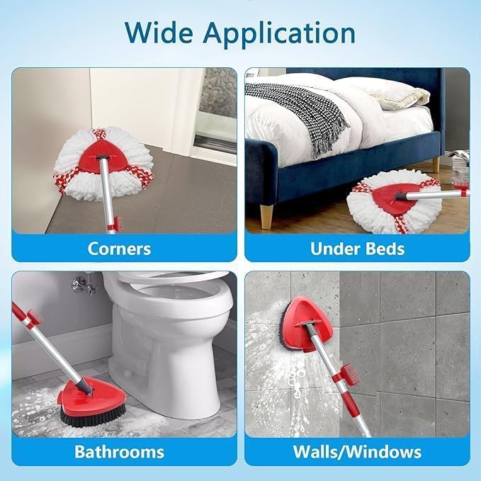 Spin Mop Head Replacement Compatibility with Vileda All Turbo System, 2 Microfiber Mop Refill+1 Handle+1Base+1 Cleaning Brush Comb, Shower Floor Scrubbing Brush Replace Head Deck Scrubber