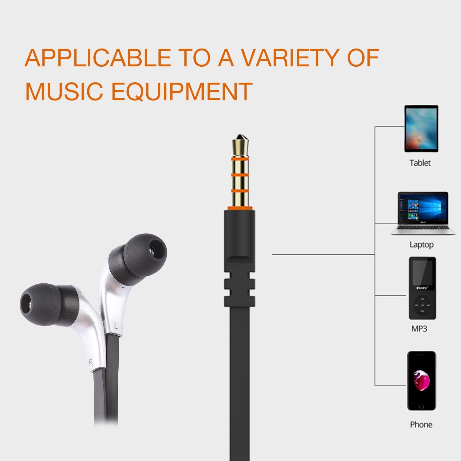 Earphones Fashion, In Ear Earbuds, Noise Isolating Lightweight Wired 3.5MM Headphones with Microphone Control, Stereo Earbuds For Ios and Android,Laptop and MP3/4 Music Players(Black/Silver)