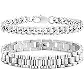 VNOX 2 Pcs Chain Bracelet for Men Women - Sturdy Stainless Steel Curb Width Cuban Link Chain Bracelet Set for Men Women,6.5/7/7.4/8.2/9 Inches