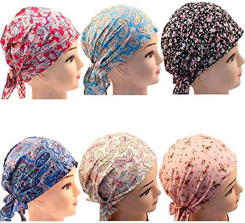 Kaide 6 Assorted Designs Skull Hat Caps Paisley Bandanna Headwrap Biker Skull Headbands.