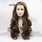 Melody Brown Wigs Long Wavy Wigs Synthetic Brown Lace Front Wigs Heat Resistant Fiber Hair Wig Natural Hairline Wig 6#Color Brown Color 24"