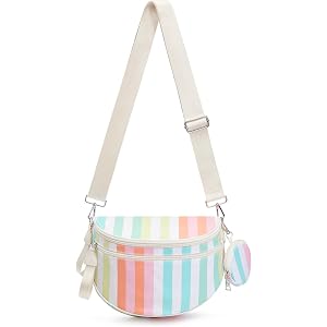 G4Free Crossbody Bum Bag for Women, Rainbow Stripe | Spacious, Lightweight, Fanny Pack, Belt Purse, Removable Pouch