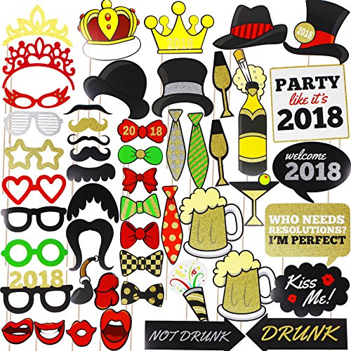 Joyin Toy New Year Eve 2018 Glittered Photo Booth Props for New Year Eve Party Supply Party Favor