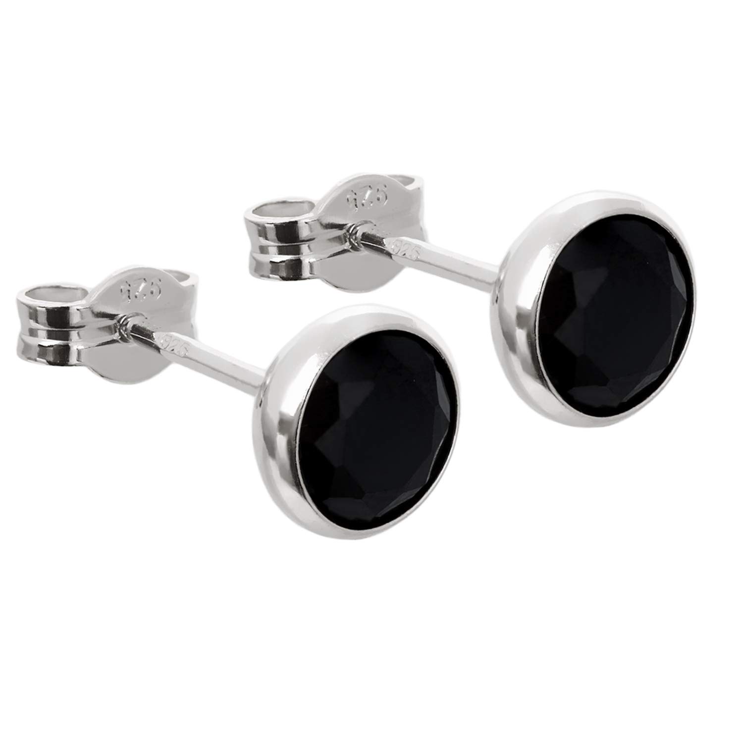 NKlaus silver pair of stud earrings cubic zirconia black 6,7mm 925 sterling silver ladies men 7897