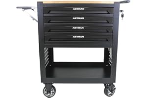 ARLTAMOX 4 Drawers Rolling Tool Chest Cart with Wooden Top and Adjustable Shelf. Tool Storage Cabinet with 4 Wheels.Portable Tool Cabinet Trolley with Locking System .Tool Storage Cart for Garage,Workshop