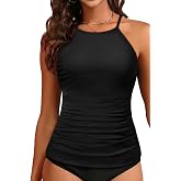 Women Tankini Swim Top Only - High Neck Bathing Suit Tops Tummy Control Tank Top No Bottom