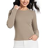 MIDMX Long Sleeve Cotton Shirts for Women Solid Color Casual Bodysuit Basic Crewneck Tee 2025 Fall Slim Fit Going Out Tops