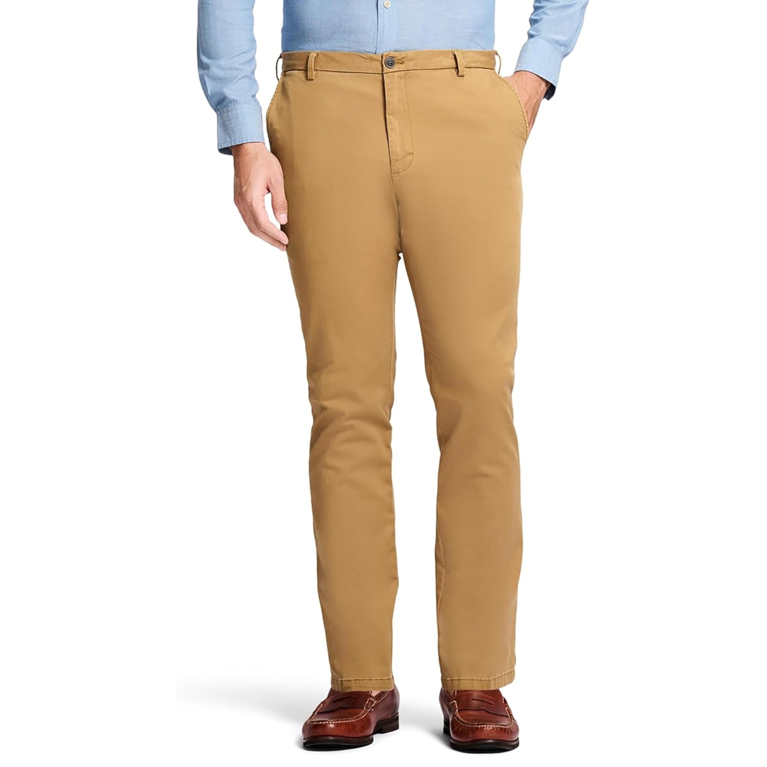 IZOD Men's Saltwater Stretch Flat-Front Chino Pants, Cognac Strt, 38W x 34L Image