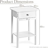 CHRISTOW White Bedside Table with Shelf and Drawer 60x40x30cm view 2