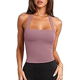 LASLULU Longline Sports Bras for Women Sleeveless Cropped Workout Athletic Shirts Y2k Casual Crop Tops Halter Neck Exercise Gym Summer Tank Top with Built in Bra(Red Bean Paste Large)