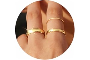 POXTEX Gold Band Rings for Women Non Tarnish, 14K Gold Plated Wedding Rings Set for Statement, Stackable Simple Thumb Pinky Bands Comfort Fit 3Pcs 1mm 3mm 5mm for Jewelry Gift Size 5-11