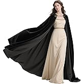L'VOW Viking Hooded Cape Medieval Black Cape with Hood Halloween Renaissance Cloak with Chain Clasp