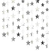 AimtoHome Glitter Star Garland Banner Decorations - Silver Bright Star Hanging Bunting Banner Backdrop for Graduation Wedding New Year Christmas Birthday Party Decor (66 Feet)