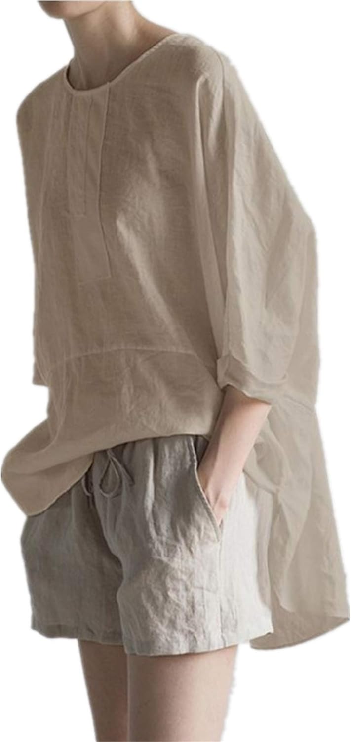 Donne Cotone Lino Camicie Casual, Elegante Curvy Camicia In Lino Camicia Con Maniche Lunga E Colletto A Revers In Tinta Unita Leggera E Comoda Per L'Estate Camicetta Da Donna Alla Moda Da