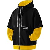 RUIZEHONG Men's Zip Up Hoodie Color Block Sweatshirts Casual Loose Fit Lightweight with Pockets Pullover Hooded Jacket