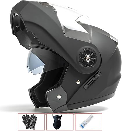 Amazon フルフェイス ヘルメット バイク システム 開閉式カバー クリアシールド スモークシールド 公道 原付 グローブ マスク付き インナーゴーグル付き ダブルシールド メンズ レディース フルフェイス 車 バイク