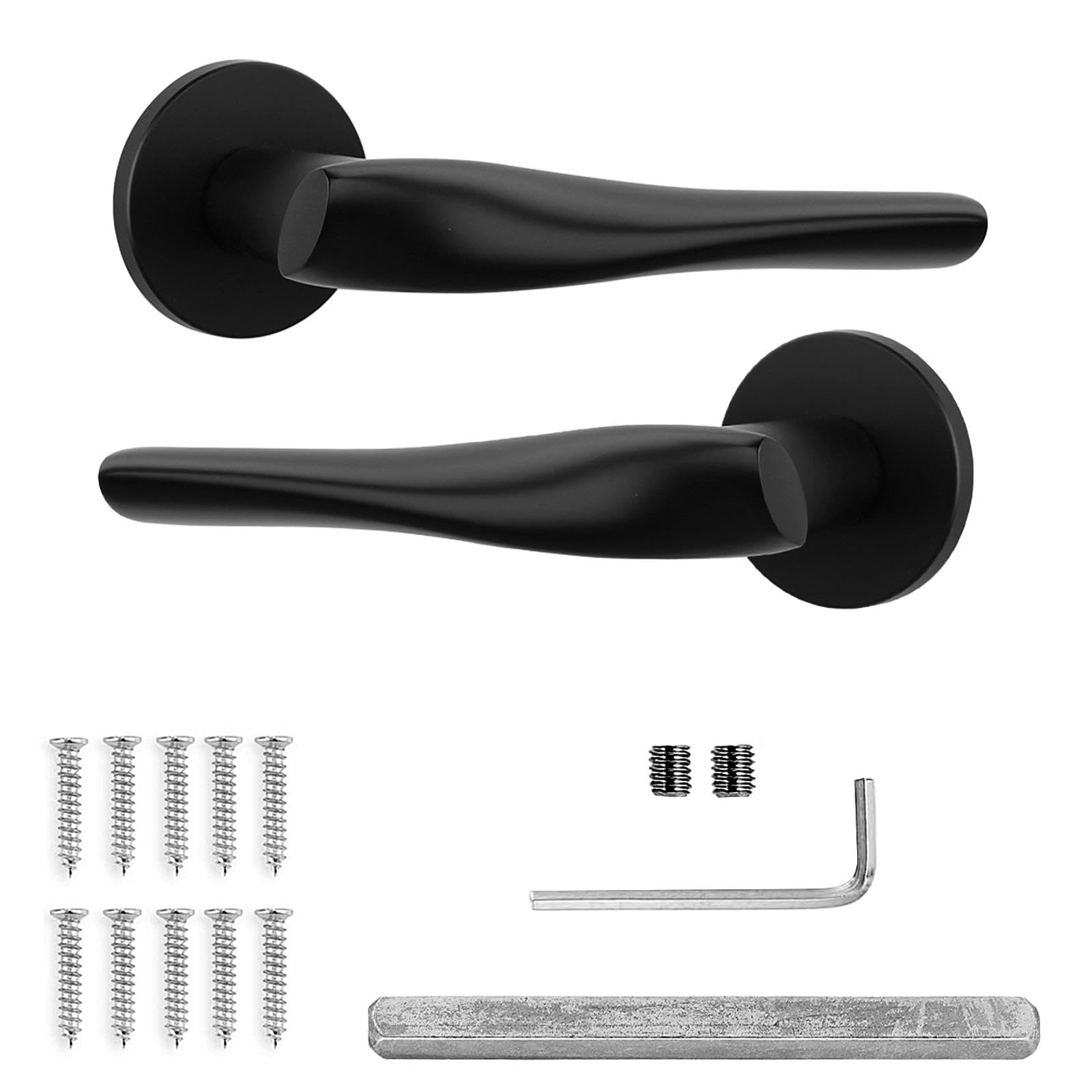 Decoranddecor Black Door Handles Internal – Aluminium Matt Black Door Handle Sets for Wooden Interior Doors | Internal Door Handles for Bedrooms & Bathroom | Nanda Range