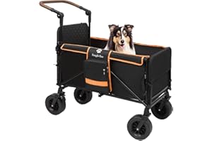 Snagle Paw Dog Wagon for Medium Large Dogs up to 200lbs | All Terrain Foldable Large Pet Stroller with Ramp & Tailgate (Extra Space), Dog Wagon Cart Adjustable Handle & One-Step Brake