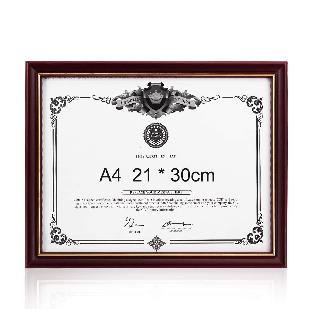 GraduatePro Solid Wood A4 Certificate Frame Graduation Diploma Degree Frame Cherry Finish with Gold Trim with Mount
