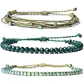 Mezcla Vida 3 Pcs Handmade Women's Stackable Bracelet Set, Adjustable Rope Bracelets Bracelets with Hematite and Glass Beads