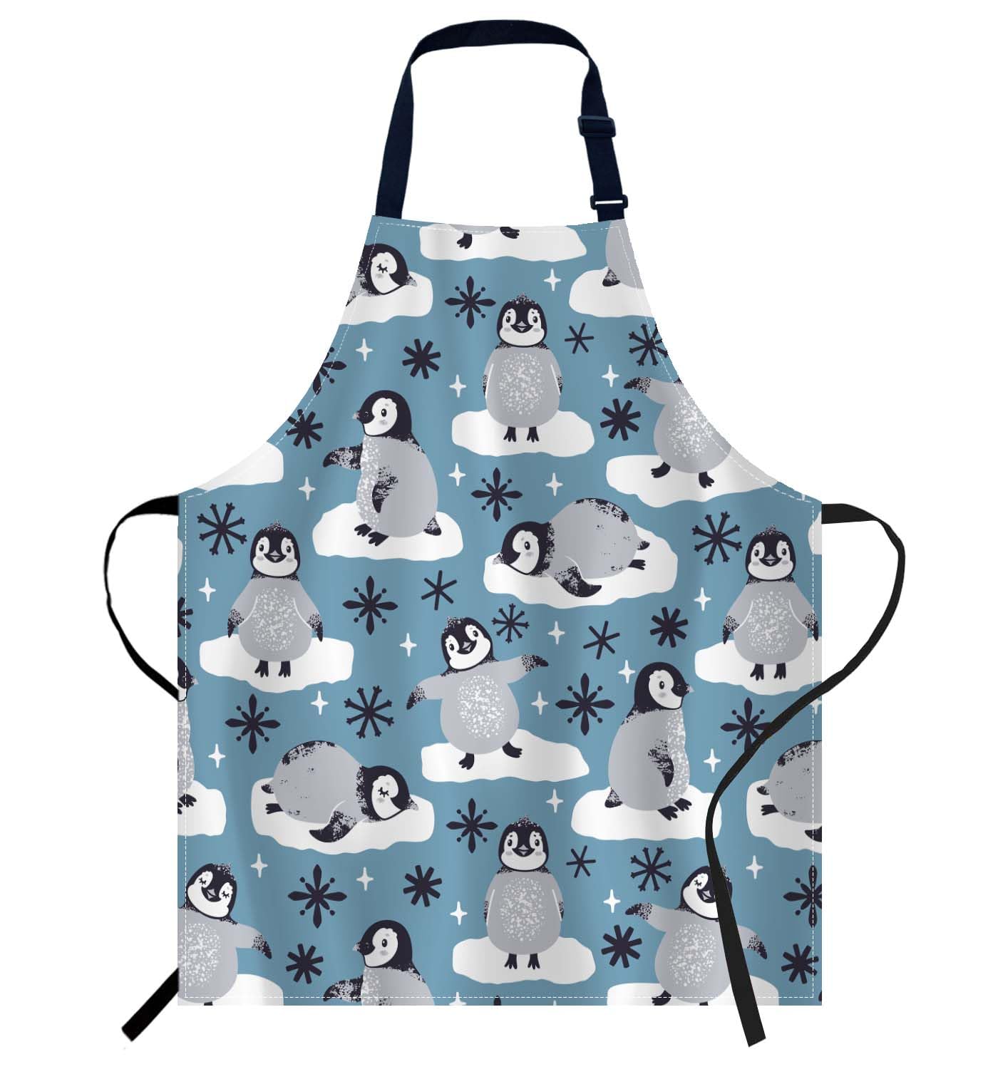 Smooffly Cute Penguins and Snowflakes Apron, Adjustable Neck Bib Apron for Men and Women, Suitable for Kitchen, Cooking, Waitress, Chef