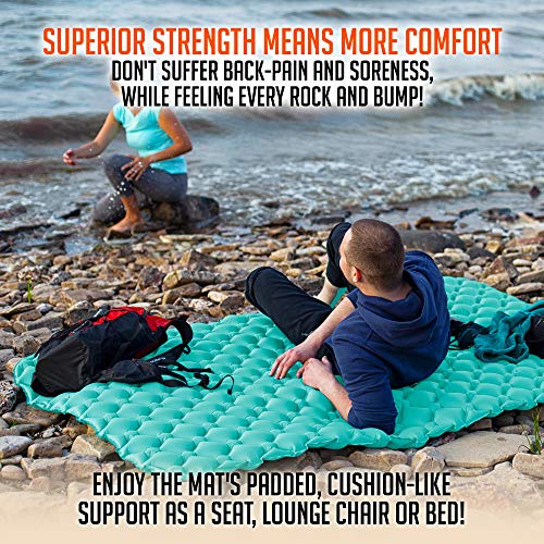 Royexe Heavy Duty Double Sleeping Pad | Ultra Thick Inflatable Camping Mat | 2 Person Compact Bed for Backpacking and Hiking | Compact Sleeping Bag Air Mattress (Peacock Blue)
