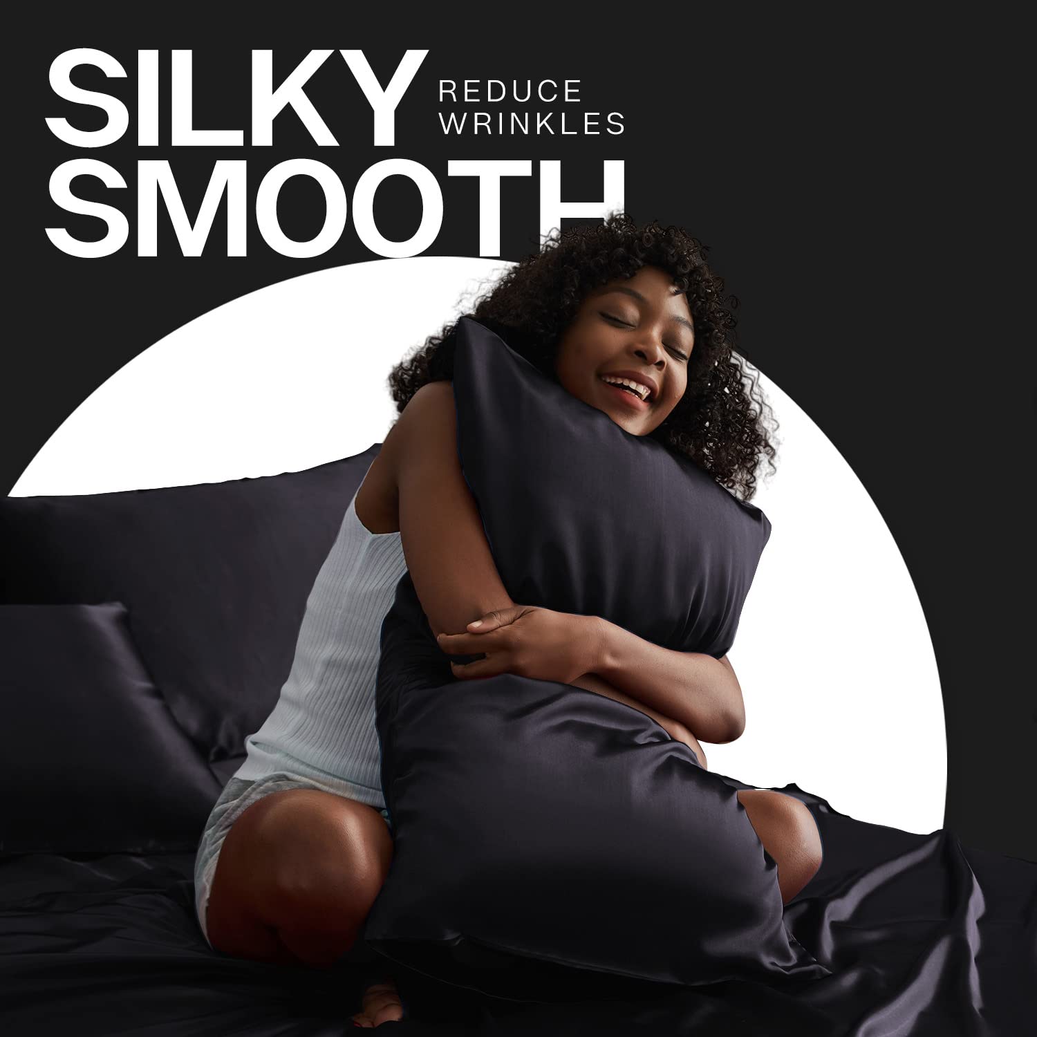 MR&HM Satin Pillowcase for Hair and Skin, Silk Satin Pillowcase 2 Pack, Queen Size Pillow Cases Set of 2, Silky Pillow Cover with Envelope Closure (20x30, Black) - Image 5