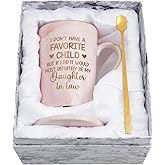 YHRJWN Mother in Law Gifts, Christmas Birthday Gifts for Mother-in-Law from Daughter-in-Law, My Daughter in Law Is My Favorite Child Mug, 14 Oz Pink