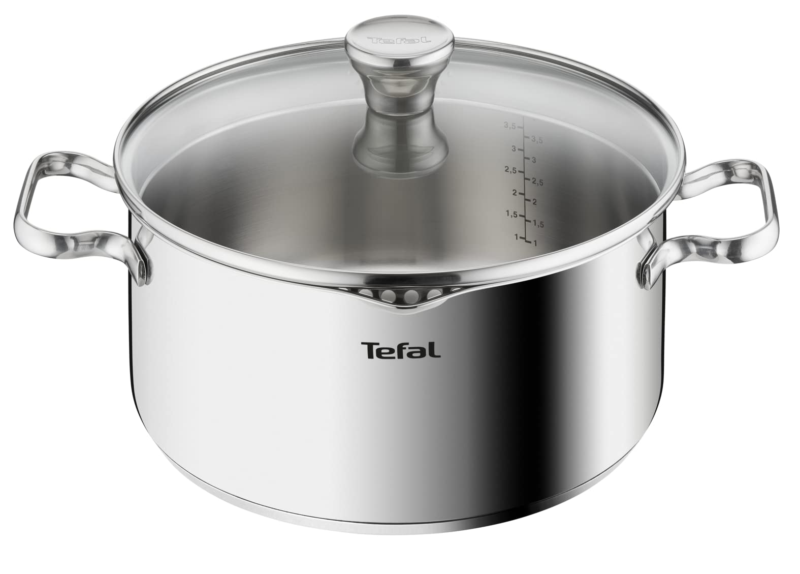 Tefal A70546 Duetto Kochtopf | 24 cm | induktionsgeeignet | einfache Reinigung in der Spülmaschine | Messskala | Glasdeckel zum Abgießen | Edelstahl