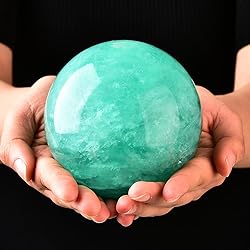 MOGEMT Large Green Fluorite Crystal Ball with Stand