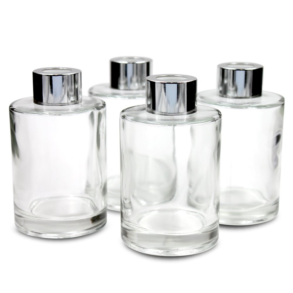 Frandy House Glass Diffuser Bottles Diffuser Jars with Caps Set of 4 – 4.2 inches High, 120ml 4.06 ounce. Fragrance Accessories Use for Diy Replacement Reed Diffuser Sets.