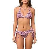 CUPSHE Women's Sexy Bikini Set Two Piece Swimsuit V Neck Halter Strap Bathing Suit Open Back Mid Rise Side Self Tie