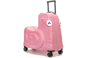 SEA PUNK Kids Ride-on Luggage with Spinner Wheels Suitcase, Kid's Ride-On Suitcase Help Your Child Relax, Carry On Trolley Luggage with Password Lock (Pink, 22 inches)