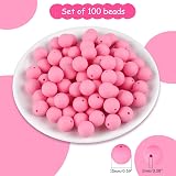 ASTARON 100 Pcs 15mm Silicone Beads Pink Round for Crafts Keychains view 2