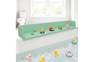 VOXOR Bathtub Splash Guard, Silicone Bathtub Water Guard with Toy Tray Shelf, Suction Cups Attach to Tub, No-Mess Bath Play Area & Storage, Fun for Toddlers & Kids (Aqua)