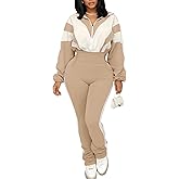 Tbahhir Casual Sets for Women 2 Piece Colorblock Tracksuit Long Sleeve Cropped Jakcets and Legging Pants Stretch Outfits